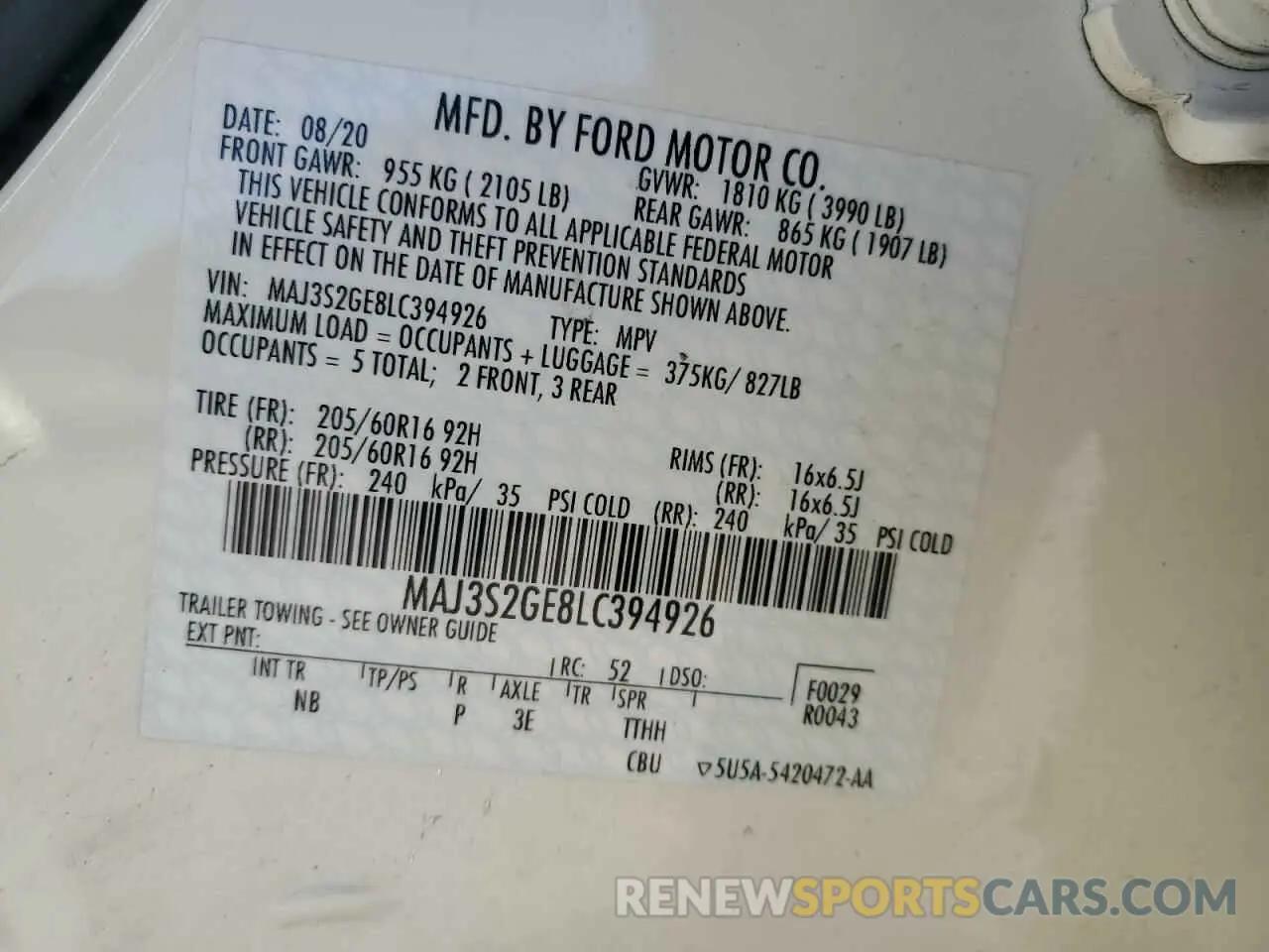 13 Photograph of a damaged car MAJ3S2GE8LC394926 FORD ECOSPORT 2020
