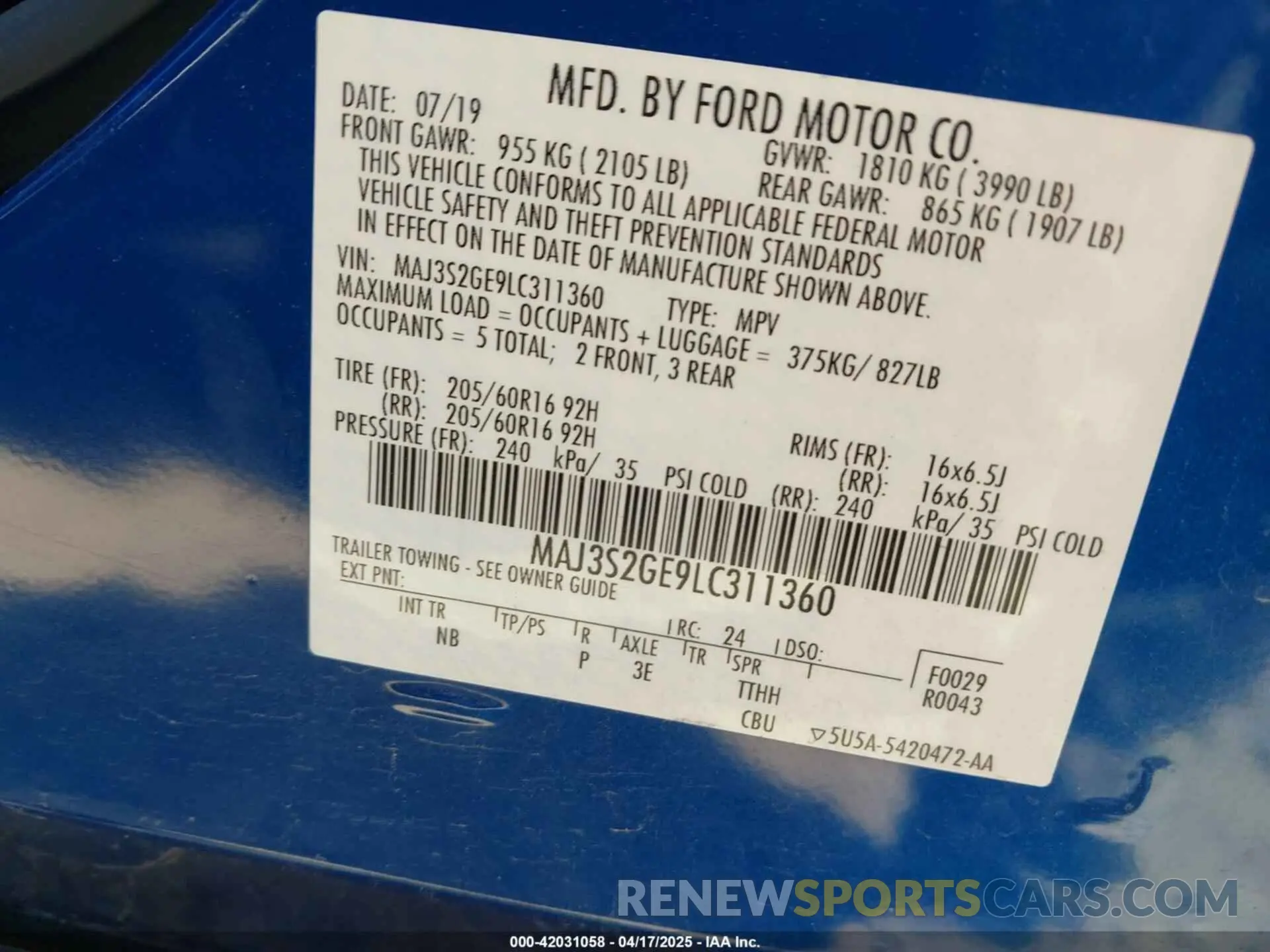 9 Photograph of a damaged car MAJ3S2GE9LC311360 FORD ECOSPORT 2020