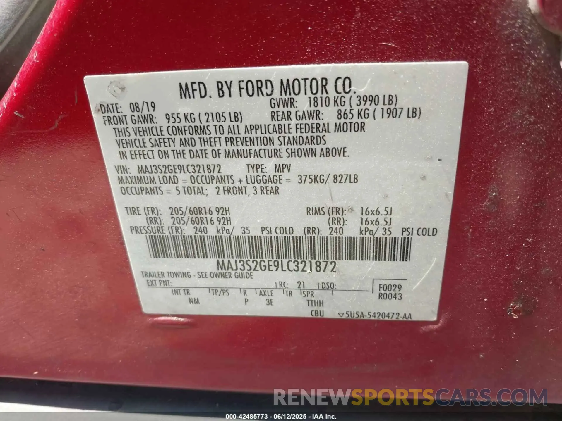 9 Photograph of a damaged car MAJ3S2GE9LC321872 FORD ECOSPORT 2020