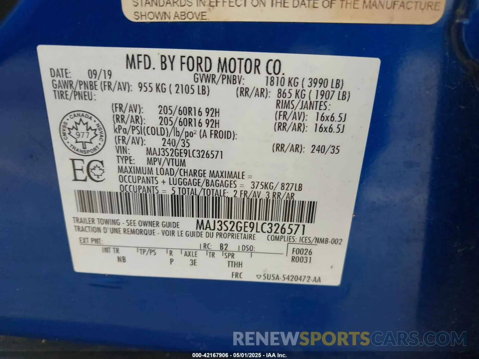 9 Photograph of a damaged car MAJ3S2GE9LC326571 FORD ECOSPORT 2020