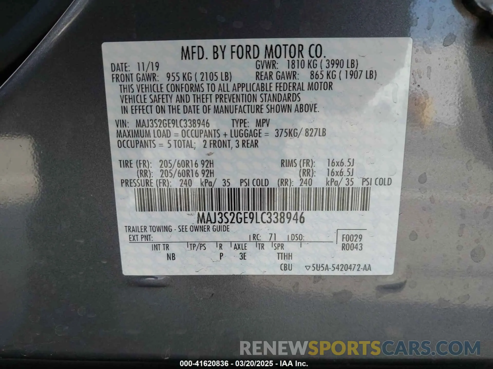 9 Photograph of a damaged car MAJ3S2GE9LC338946 FORD ECOSPORT 2020