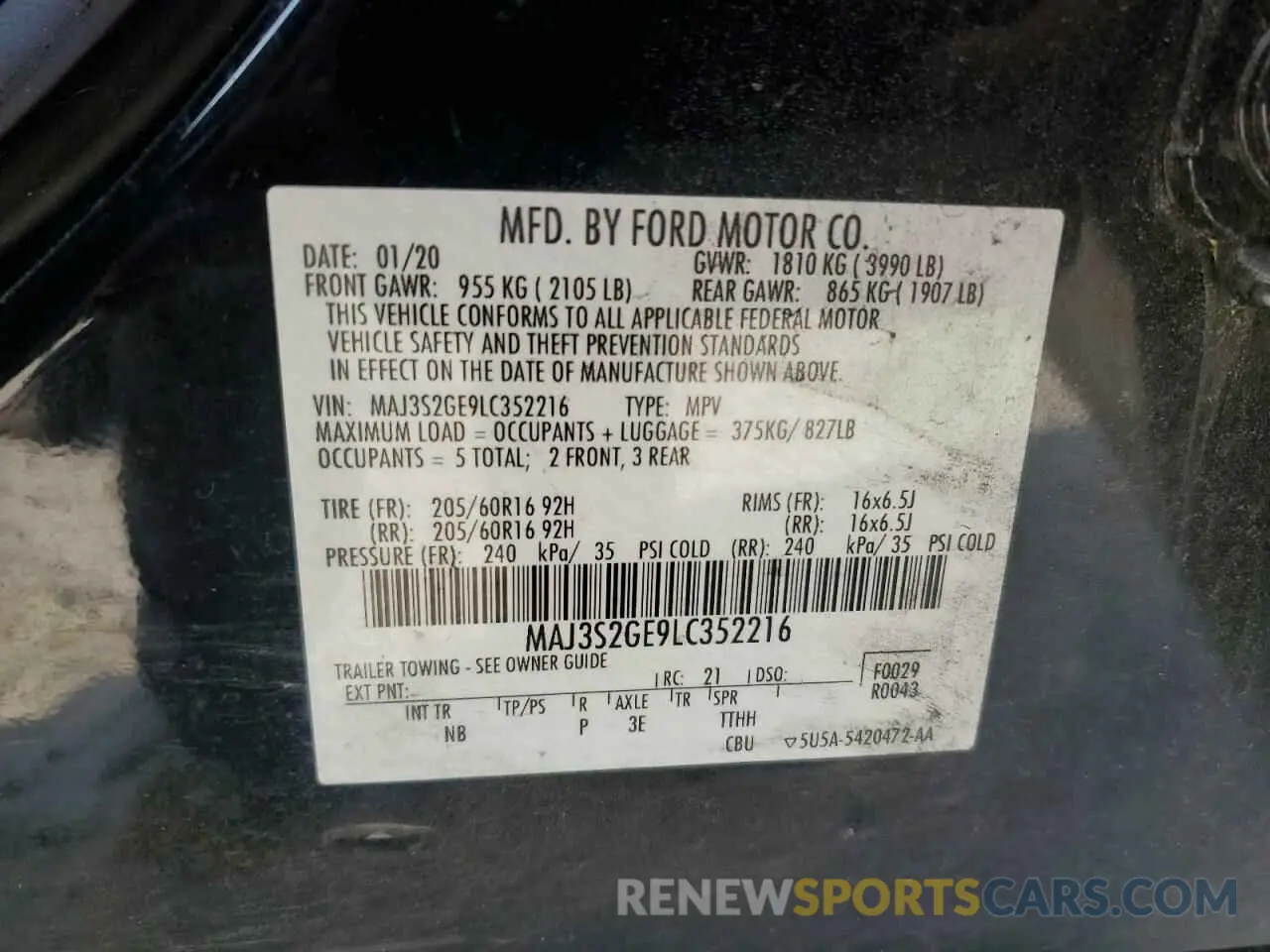 14 Photograph of a damaged car MAJ3S2GE9LC352216 FORD ECOSPORT 2020