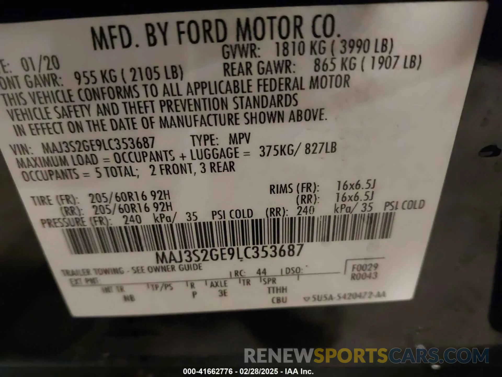9 Photograph of a damaged car MAJ3S2GE9LC353687 FORD ECOSPORT 2020
