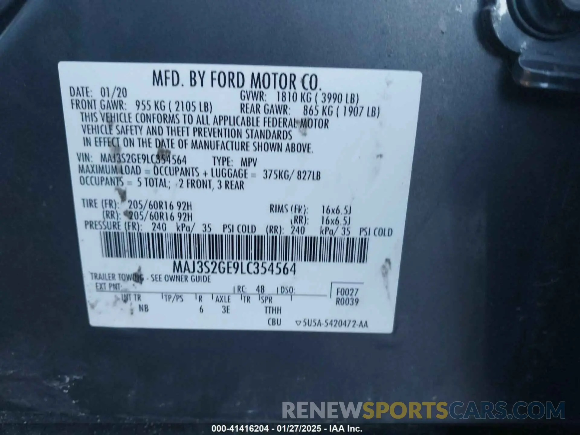 9 Photograph of a damaged car MAJ3S2GE9LC354564 FORD ECOSPORT 2020