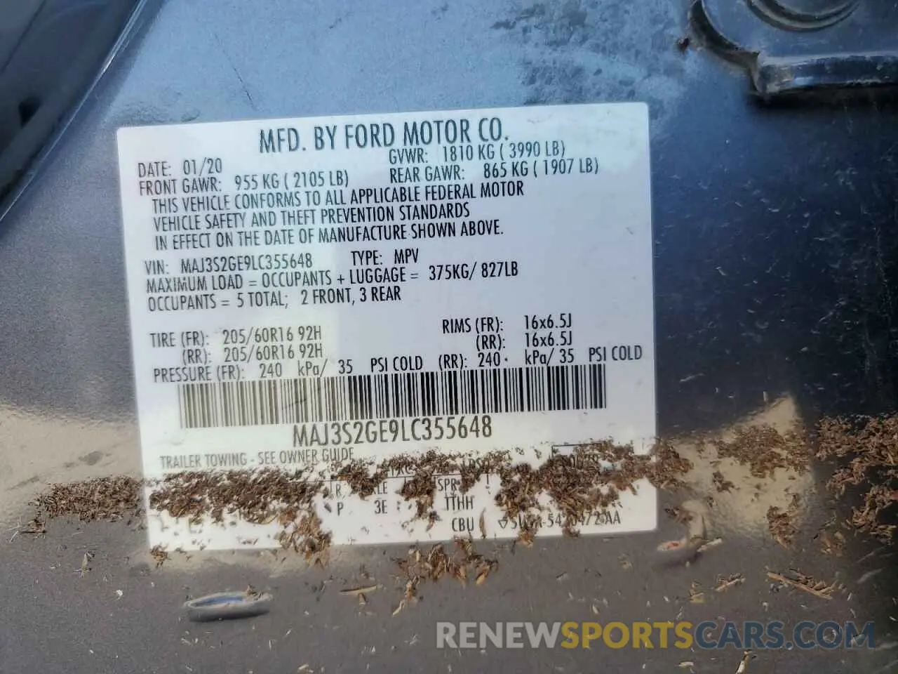 14 Photograph of a damaged car MAJ3S2GE9LC355648 FORD ECOSPORT 2020