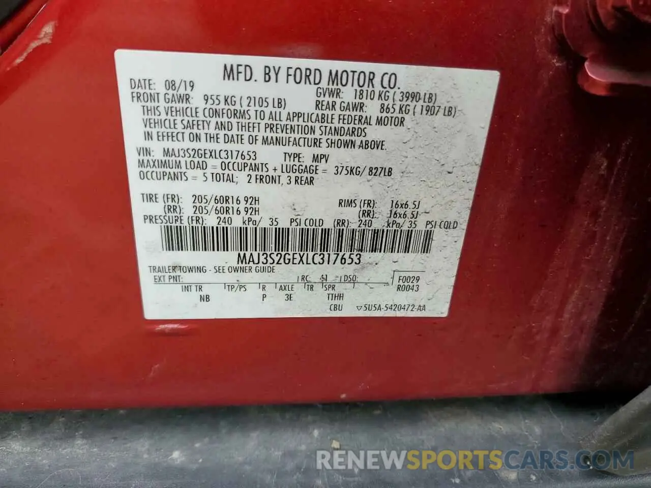 14 Photograph of a damaged car MAJ3S2GEXLC317653 FORD ECOSPORT 2020