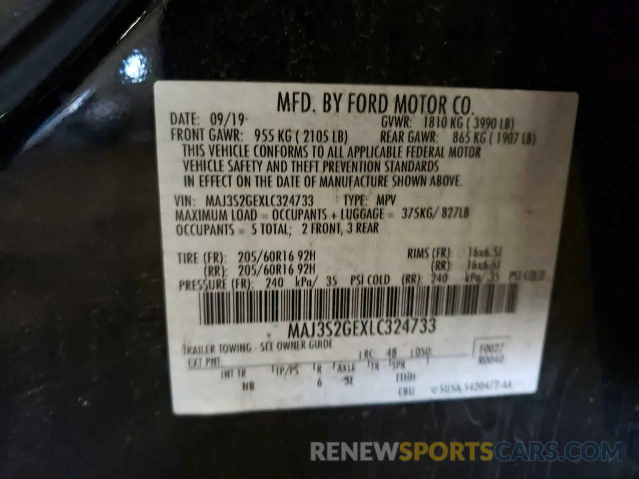 13 Photograph of a damaged car MAJ3S2GEXLC324733 FORD ECOSPORT 2020