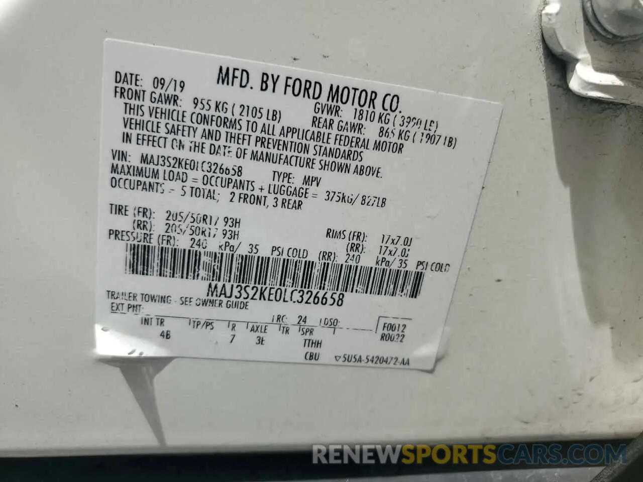 14 Photograph of a damaged car MAJ3S2KE0LC326658 FORD ECOSPORT 2020