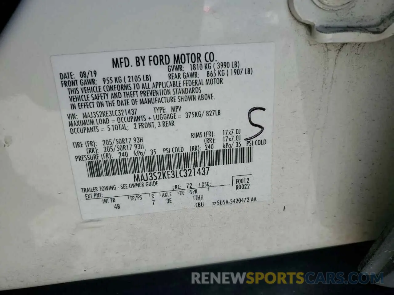 13 Photograph of a damaged car MAJ3S2KE3LC321437 FORD ECOSPORT 2020