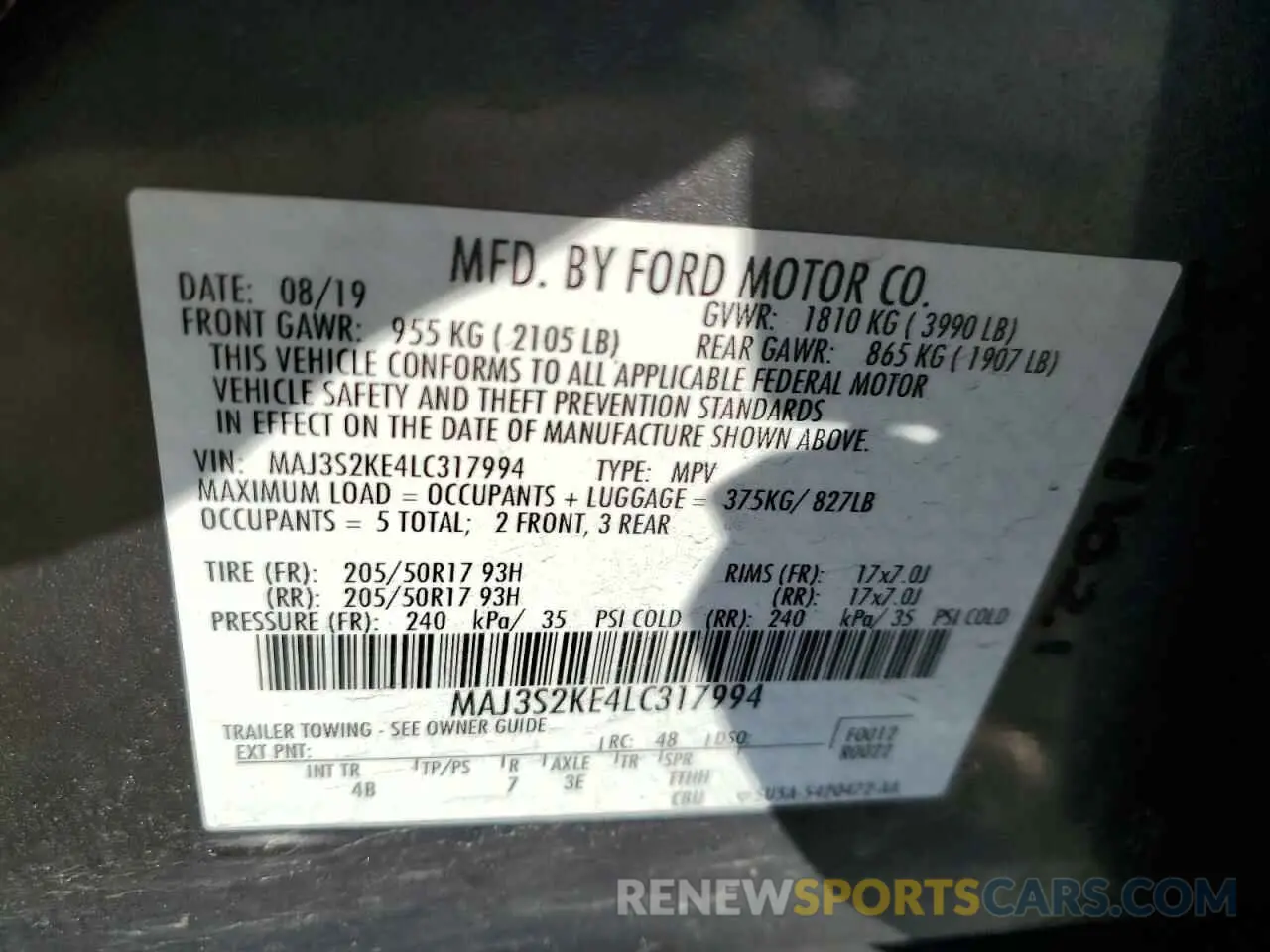 15 Photograph of a damaged car MAJ3S2KE4LC317994 FORD ECOSPORT 2020