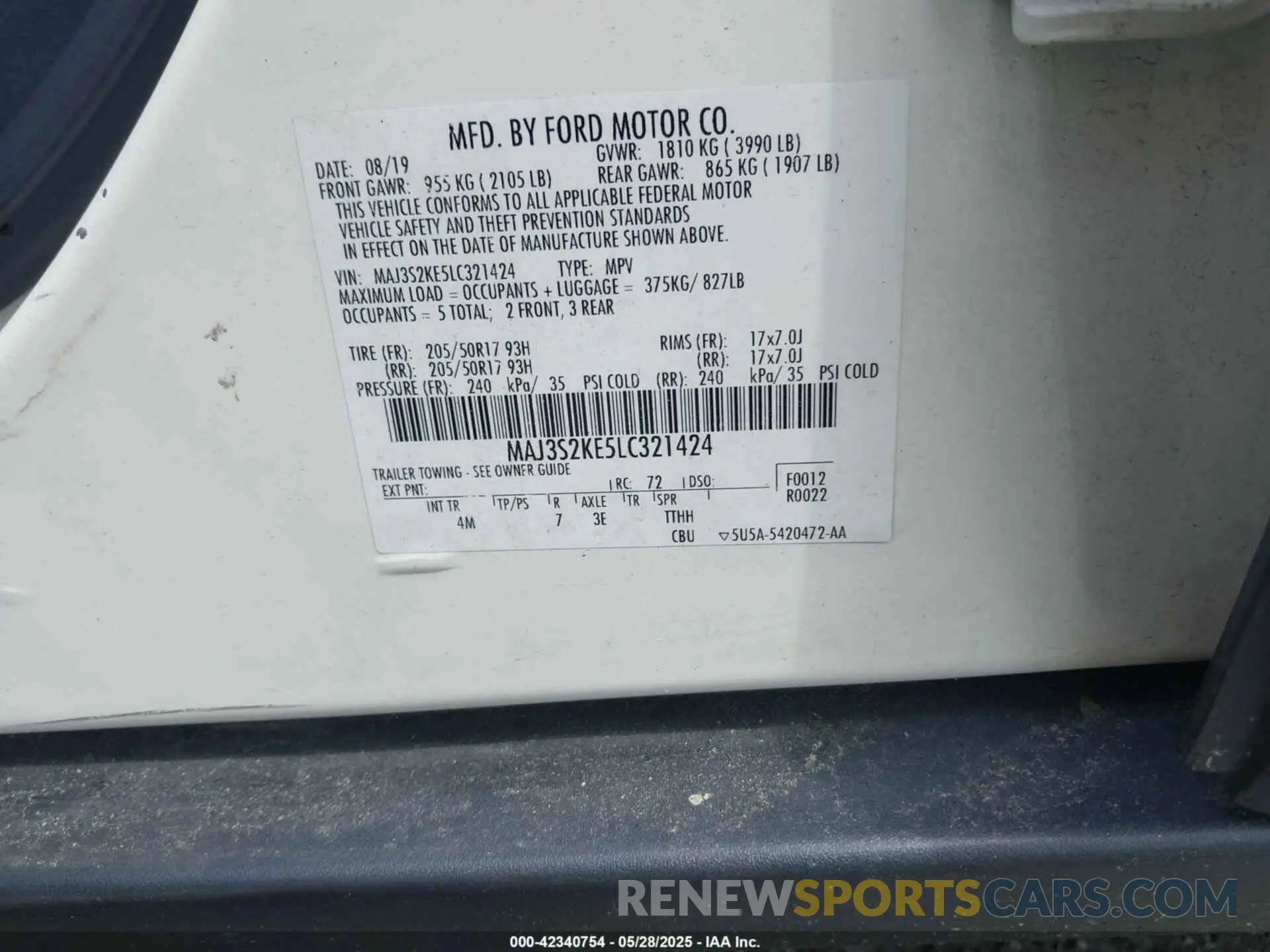 9 Photograph of a damaged car MAJ3S2KE5LC321424 FORD ECOSPORT 2020