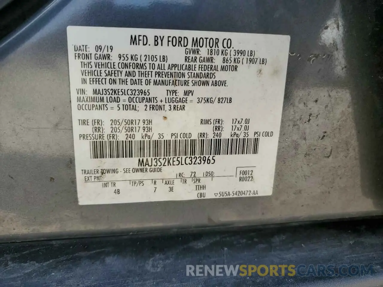 14 Photograph of a damaged car MAJ3S2KE5LC323965 FORD ECOSPORT 2020