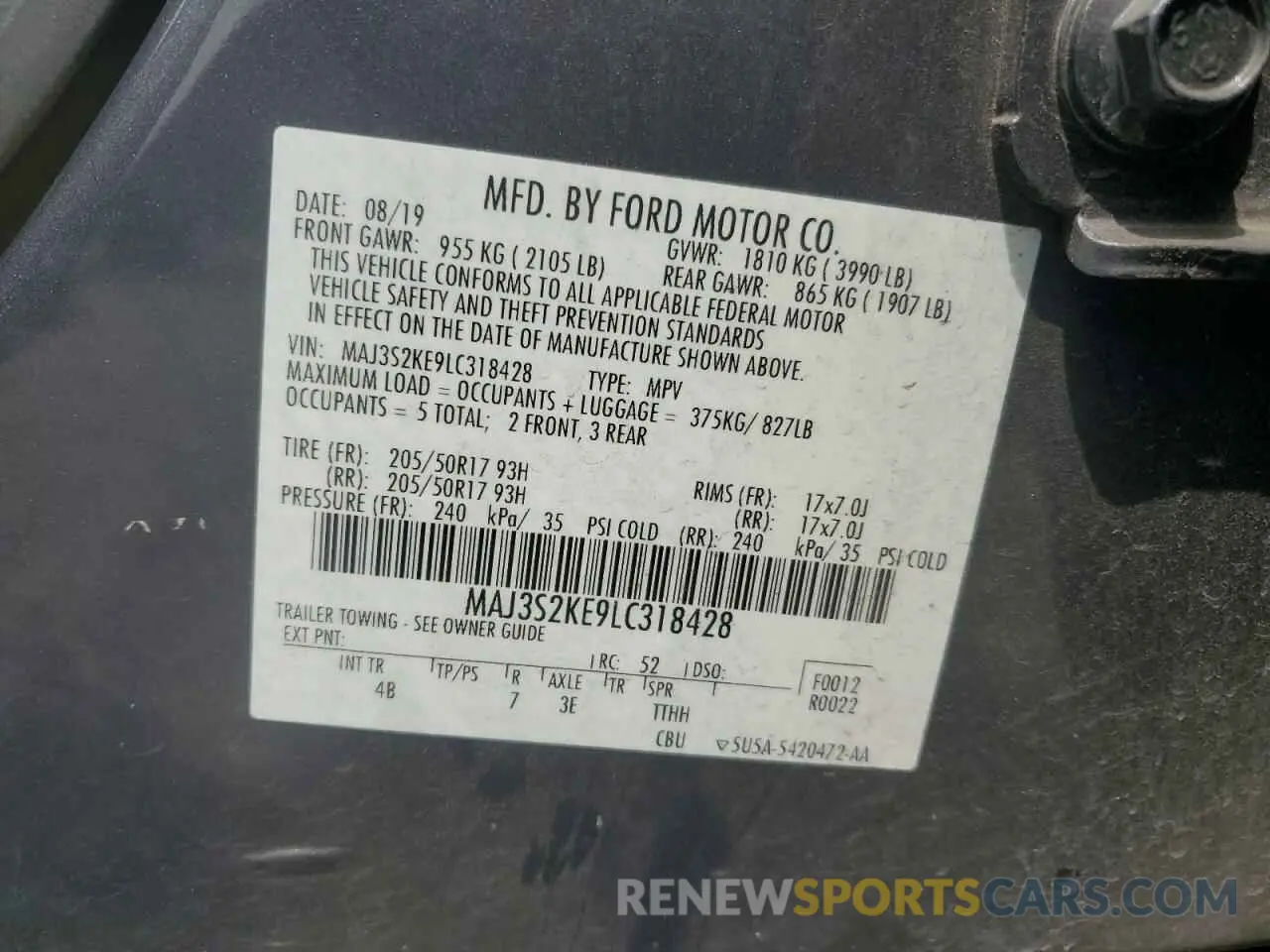 12 Photograph of a damaged car MAJ3S2KE9LC318428 FORD ECOSPORT 2020
