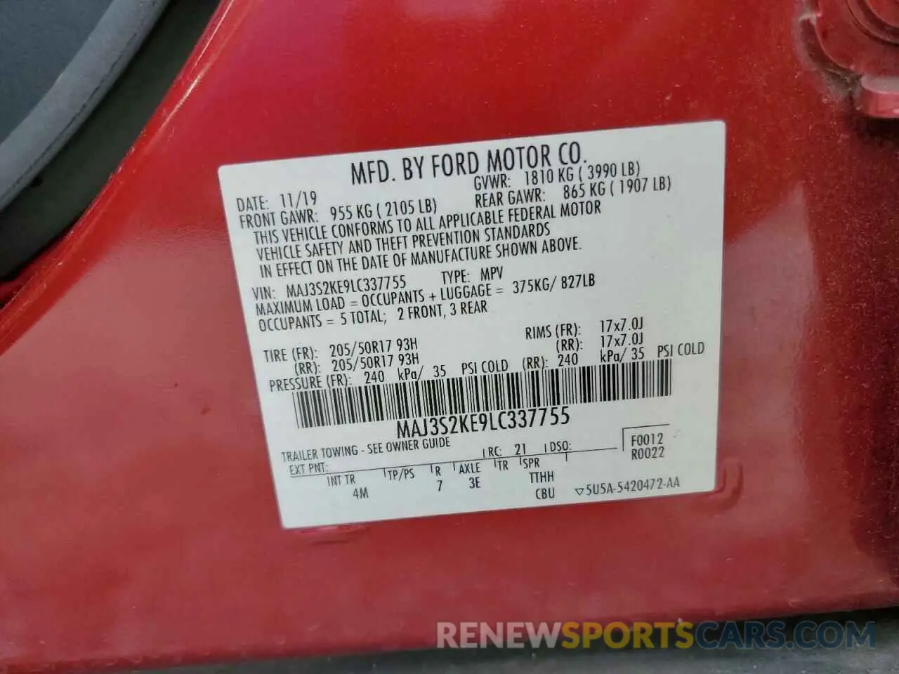 13 Photograph of a damaged car MAJ3S2KE9LC337755 FORD ECOSPORT 2020