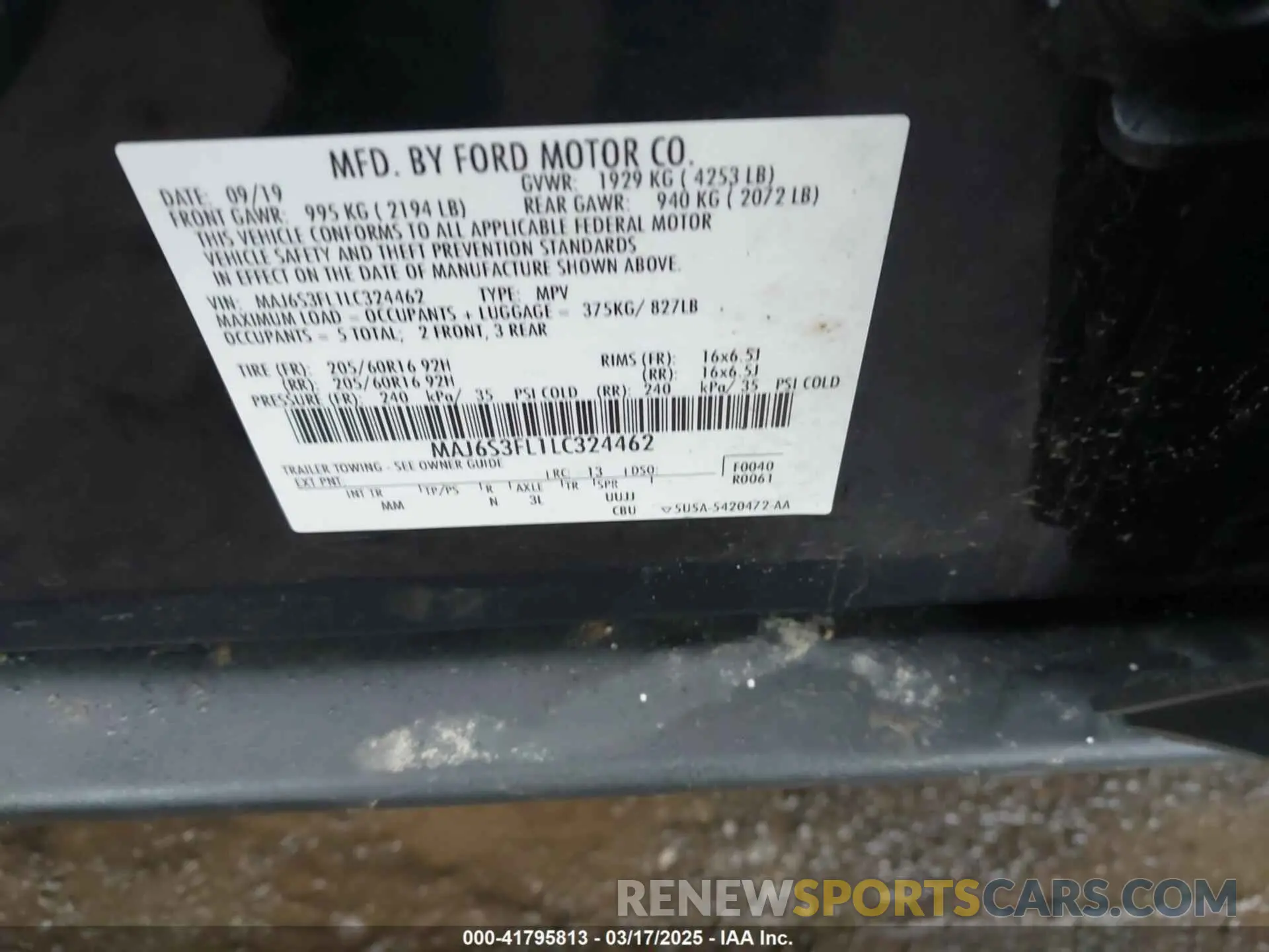 9 Photograph of a damaged car MAJ6S3FL1LC324462 FORD ECOSPORT 2020