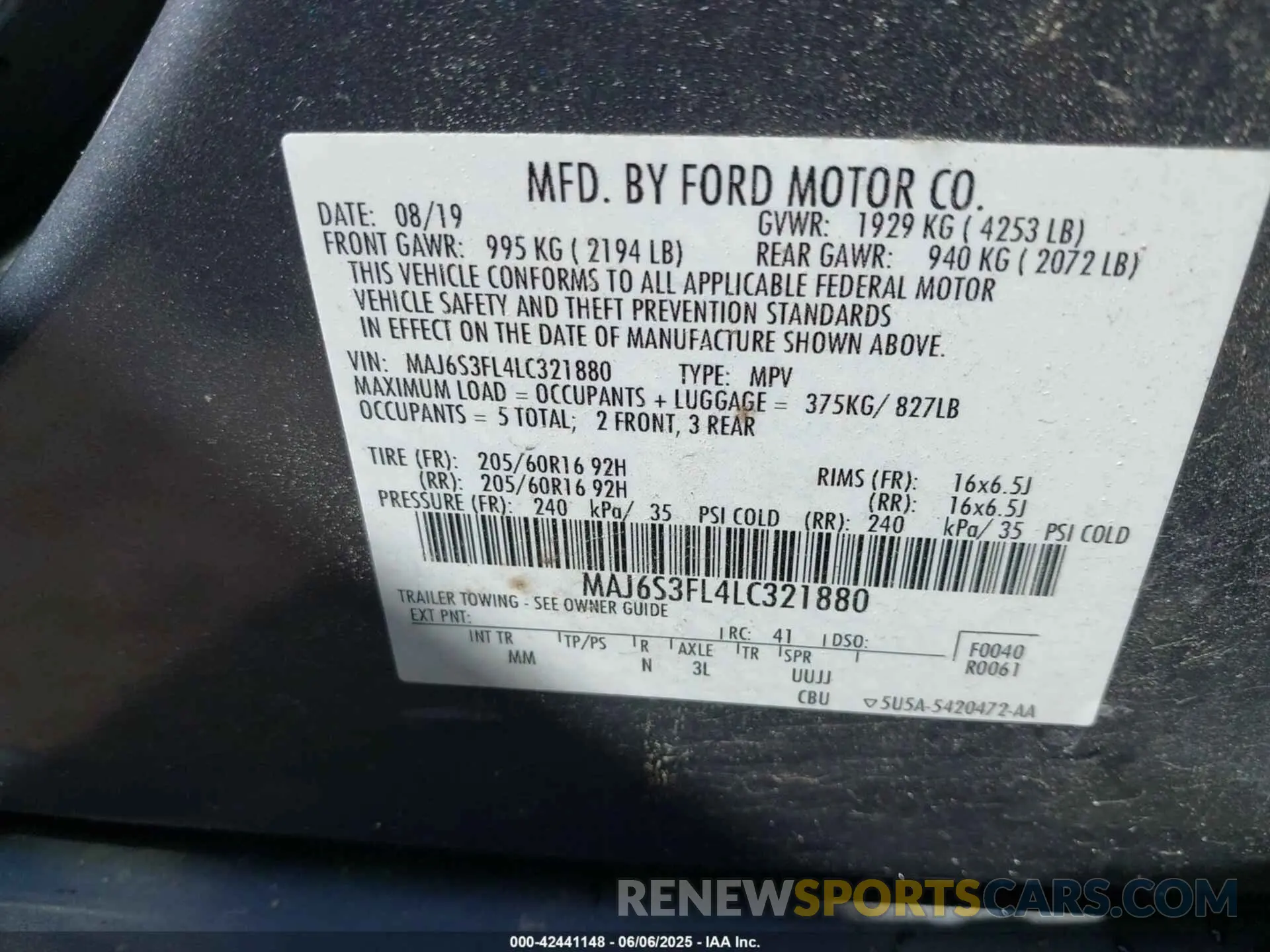 9 Photograph of a damaged car MAJ6S3FL4LC321880 FORD ECOSPORT 2020