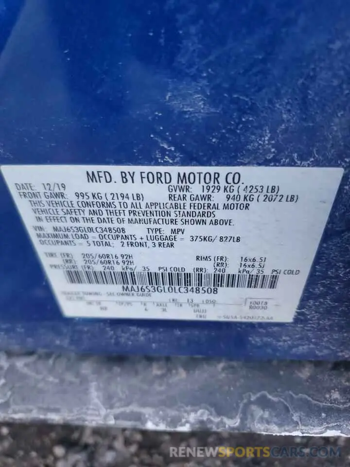 13 Photograph of a damaged car MAJ6S3GL0LC348508 FORD ECOSPORT 2020