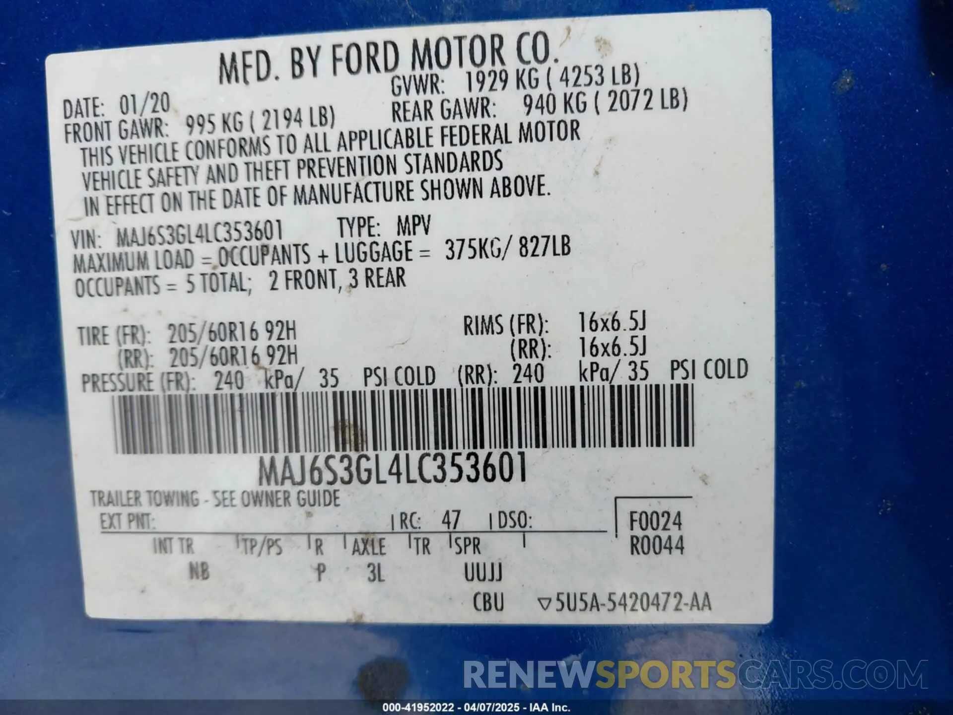 9 Photograph of a damaged car MAJ6S3GL4LC353601 FORD ECOSPORT 2020