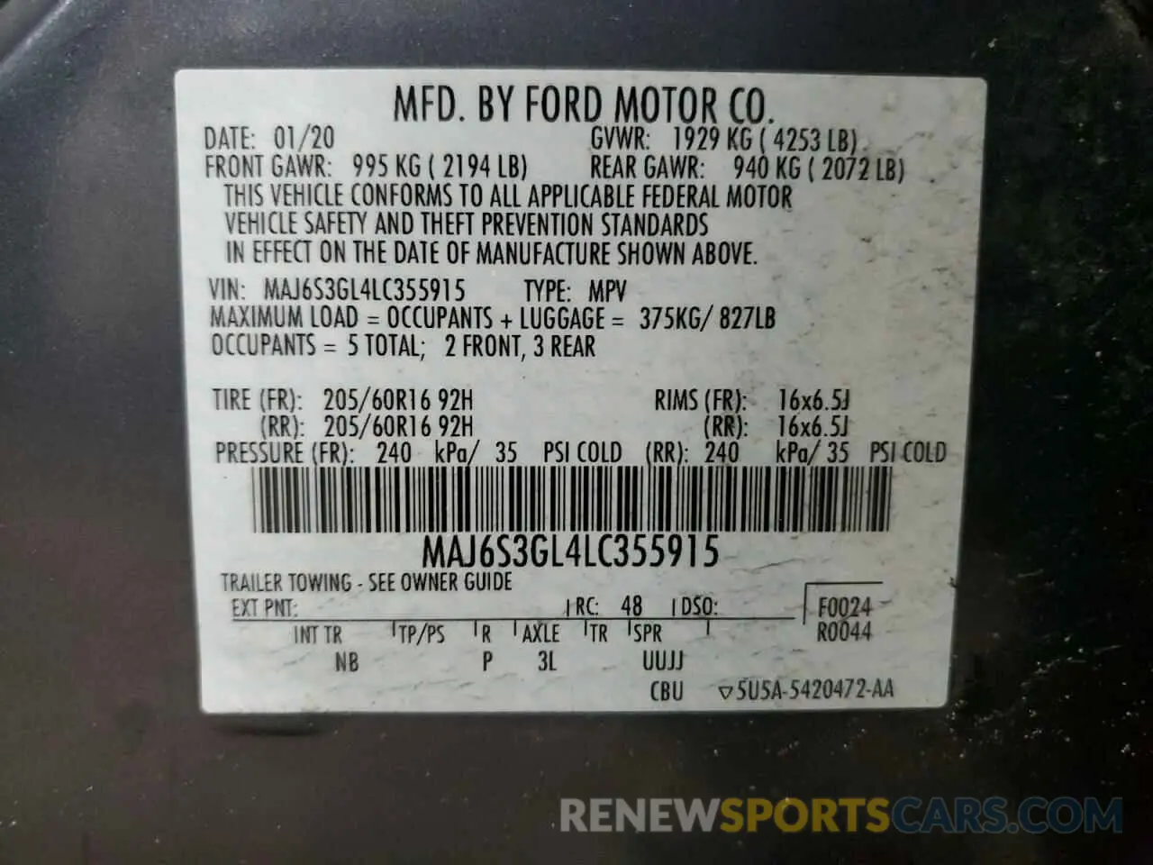 13 Photograph of a damaged car MAJ6S3GL4LC355915 FORD ECOSPORT 2020