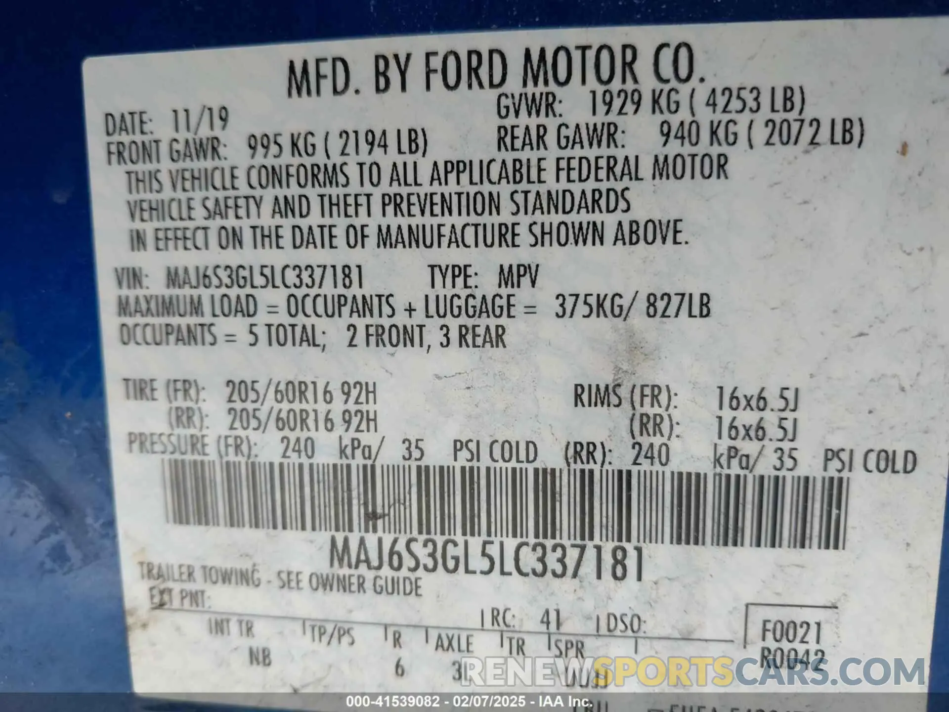 9 Photograph of a damaged car MAJ6S3GL5LC337181 FORD ECOSPORT 2020