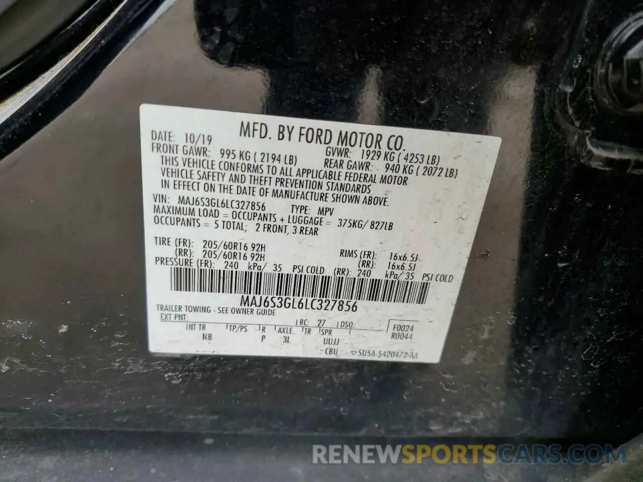 15 Photograph of a damaged car MAJ6S3GL6LC327856 FORD ECOSPORT 2020