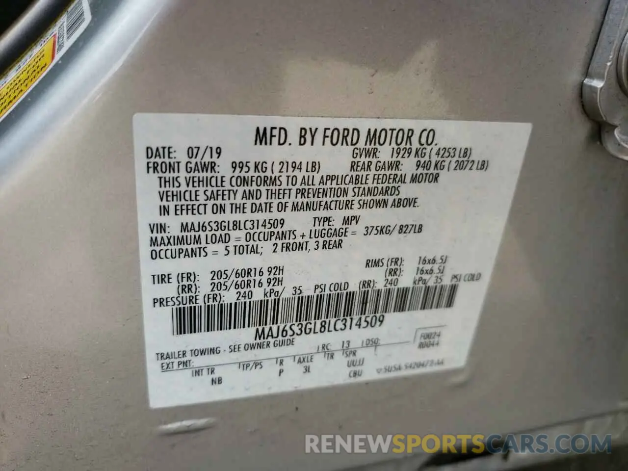 13 Photograph of a damaged car MAJ6S3GL8LC314509 FORD ECOSPORT 2020