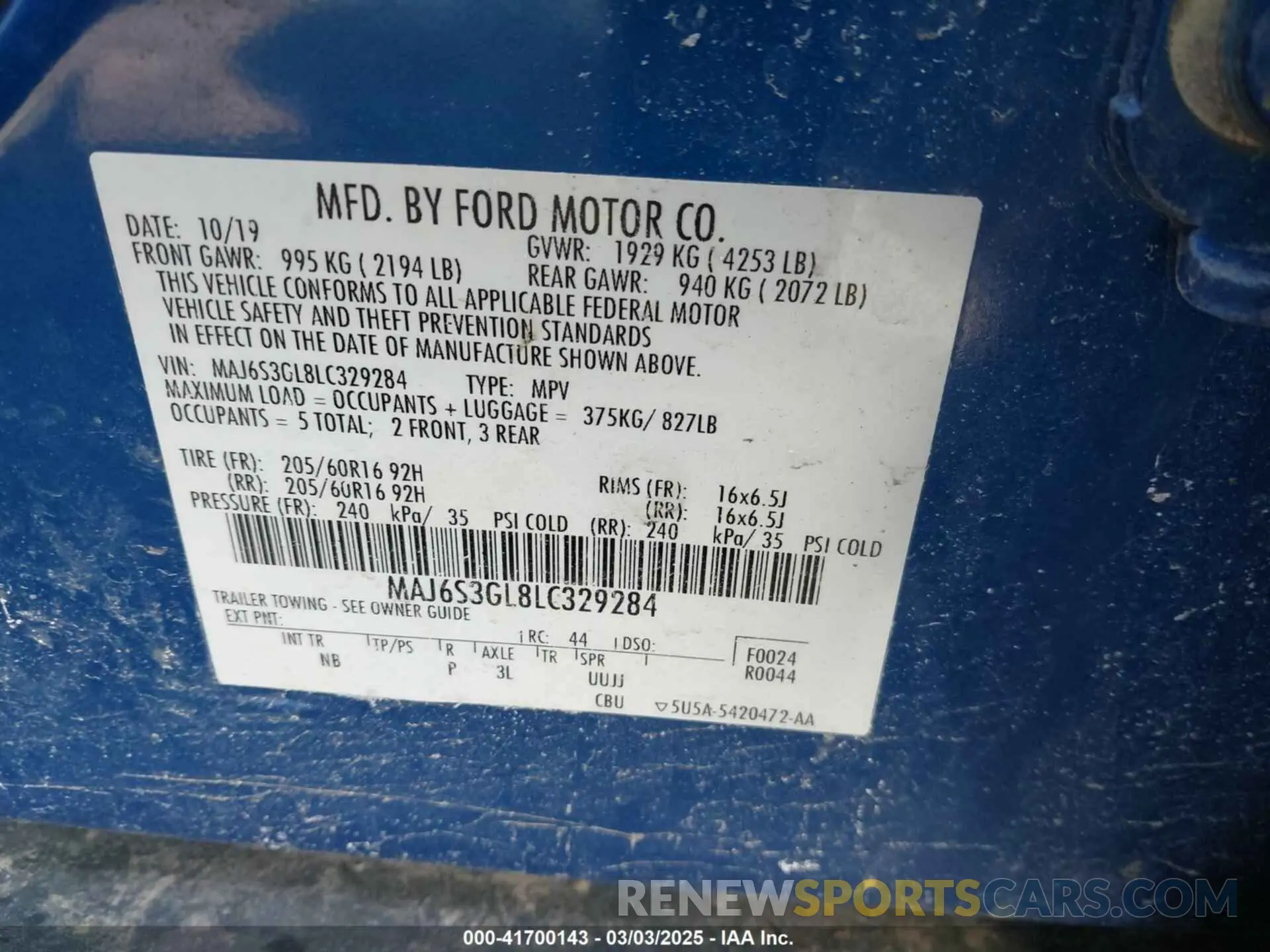 9 Photograph of a damaged car MAJ6S3GL8LC329284 FORD ECOSPORT 2020