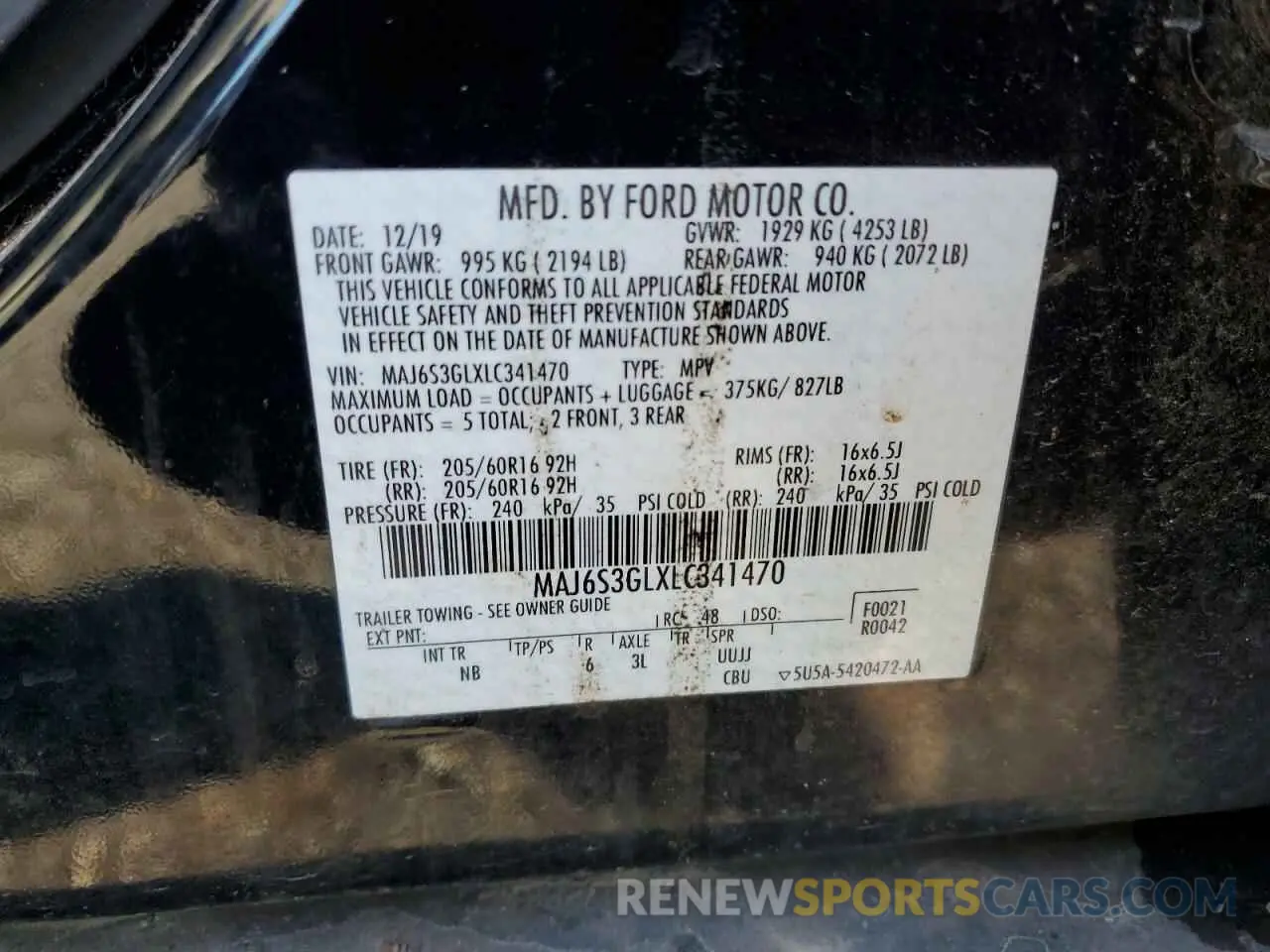 13 Photograph of a damaged car MAJ6S3GLXLC341470 FORD ECOSPORT 2020