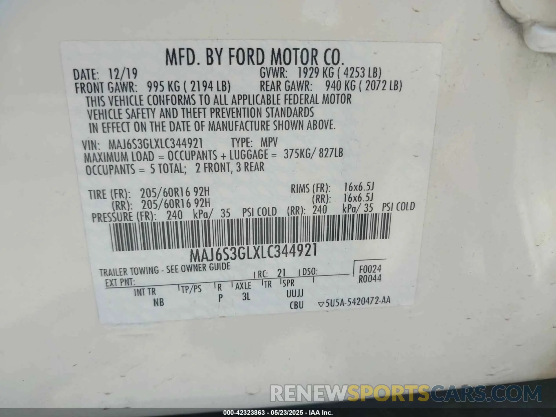 9 Photograph of a damaged car MAJ6S3GLXLC344921 FORD ECOSPORT 2020