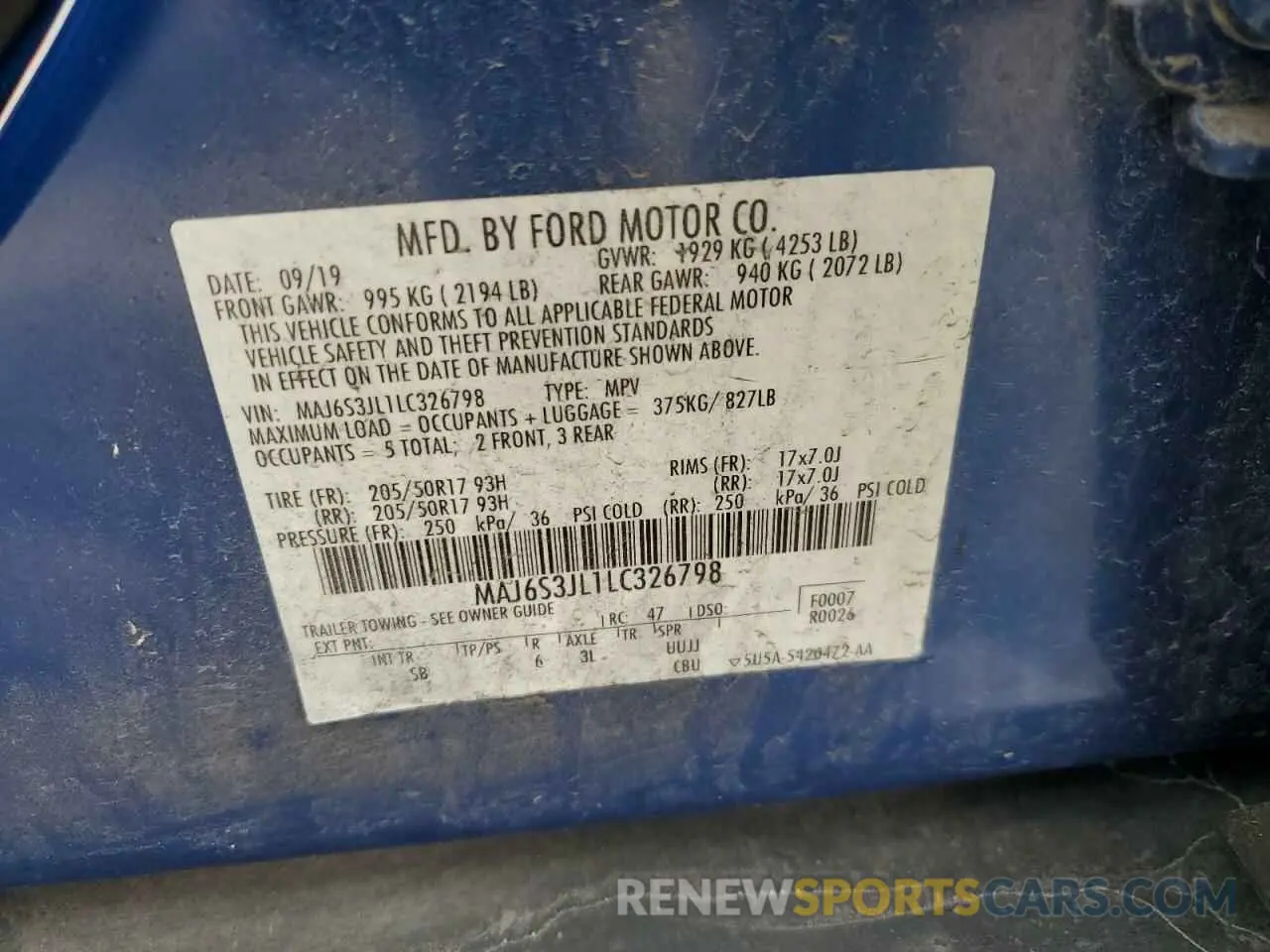 15 Photograph of a damaged car MAJ6S3JL1LC326798 FORD ECOSPORT 2020