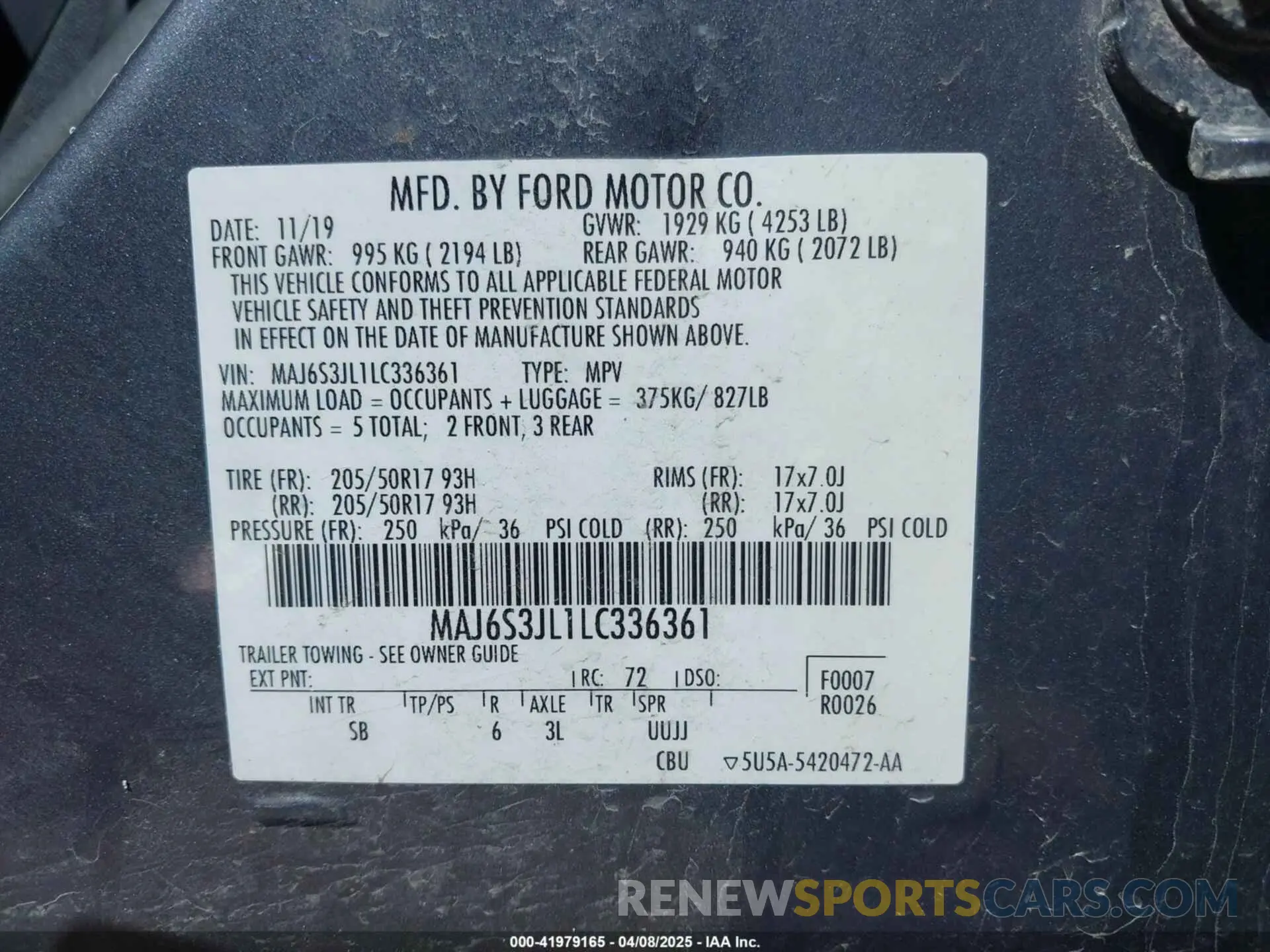 9 Photograph of a damaged car MAJ6S3JL1LC336361 FORD ECOSPORT 2020