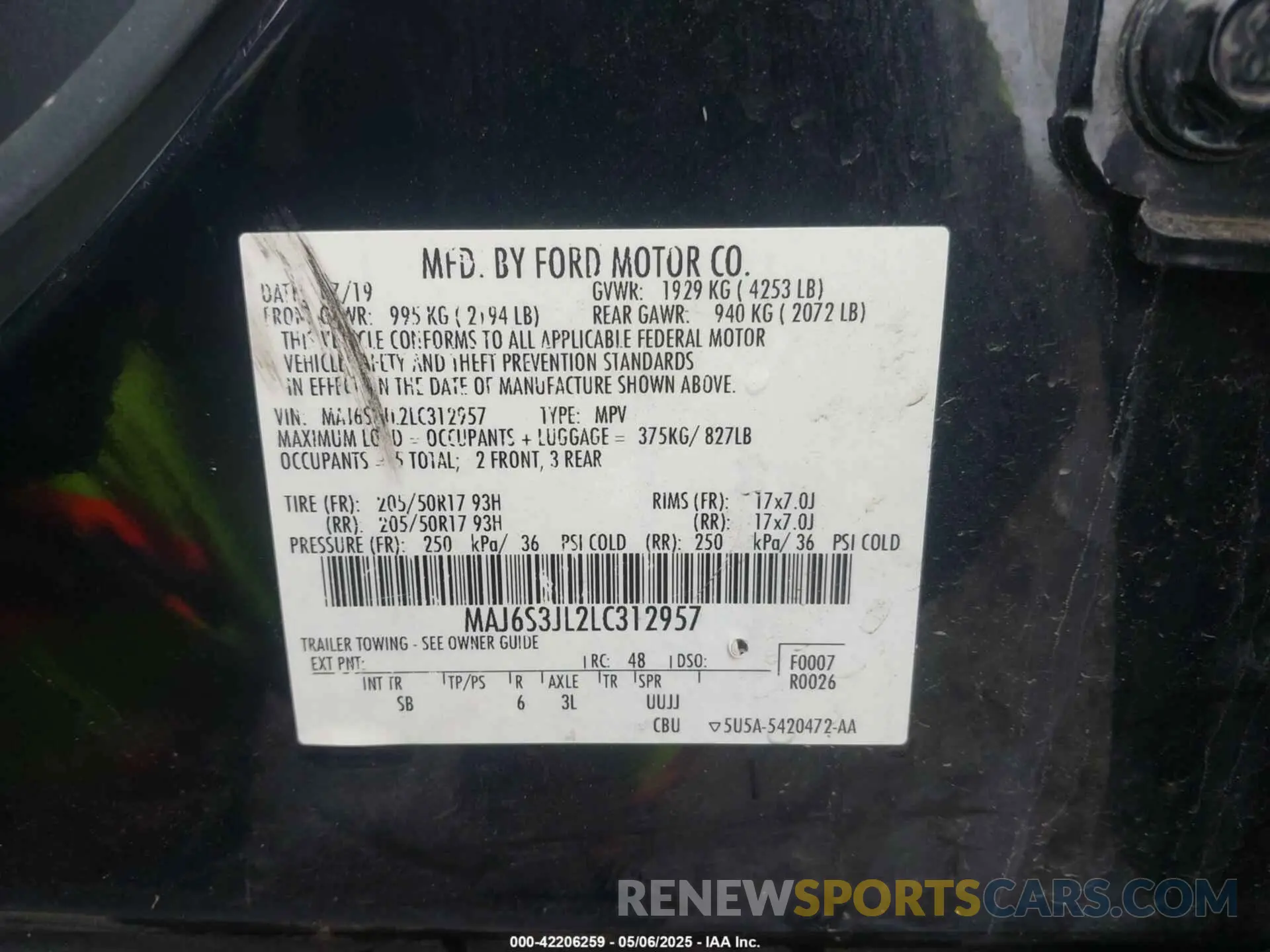 9 Photograph of a damaged car MAJ6S3JL2LC312957 FORD ECOSPORT 2020