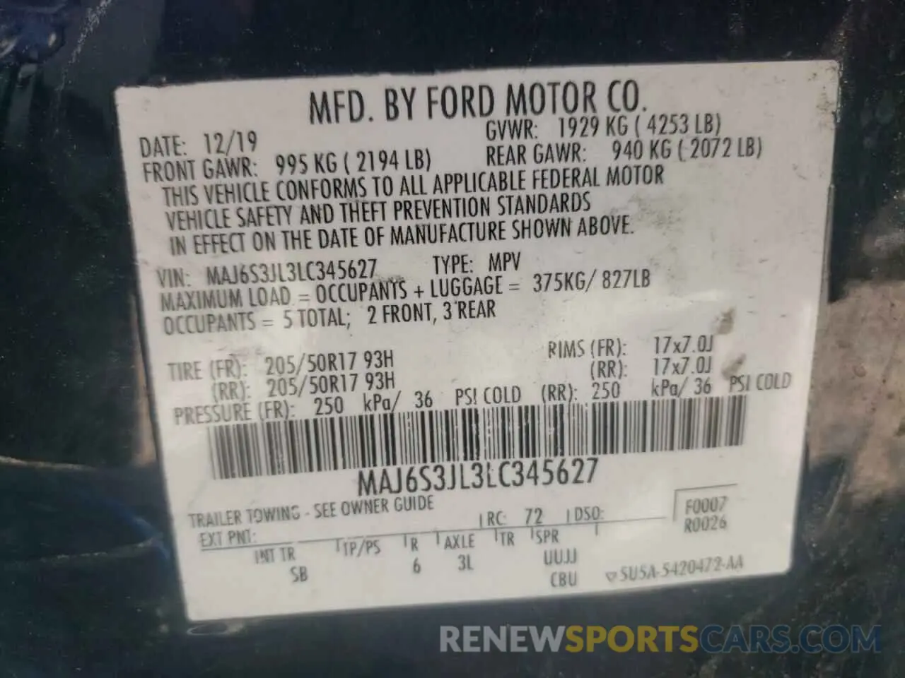 13 Photograph of a damaged car MAJ6S3JL3LC345627 FORD ECOSPORT 2020