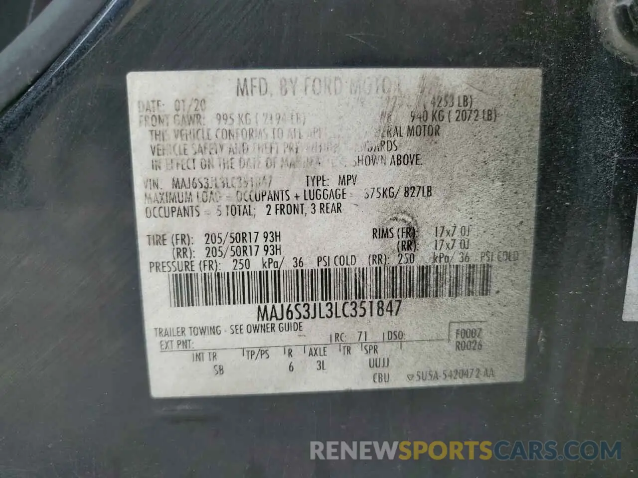 15 Photograph of a damaged car MAJ6S3JL3LC351847 FORD ECOSPORT 2020