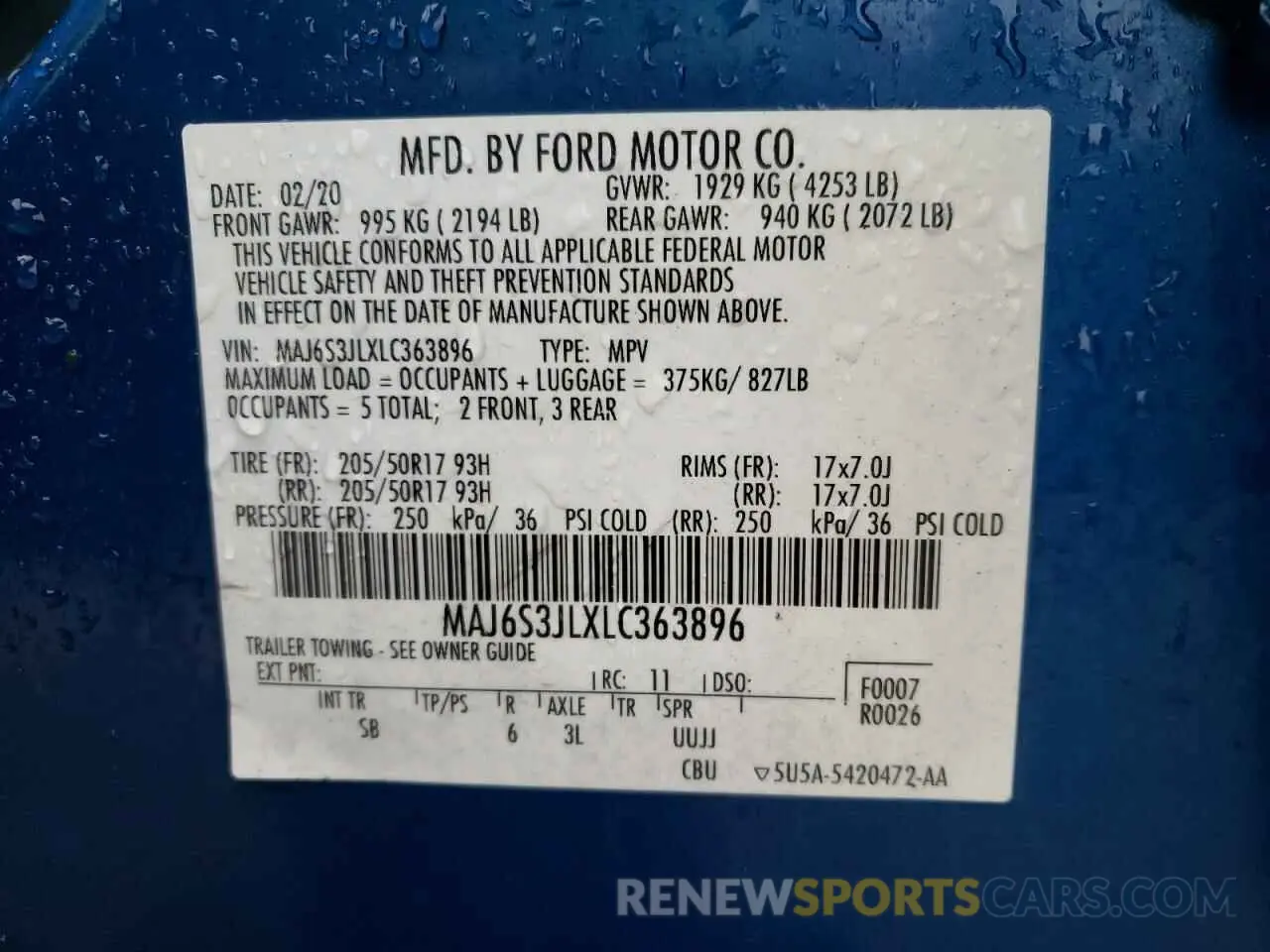 13 Photograph of a damaged car MAJ6S3JLXLC363896 FORD ECOSPORT 2020