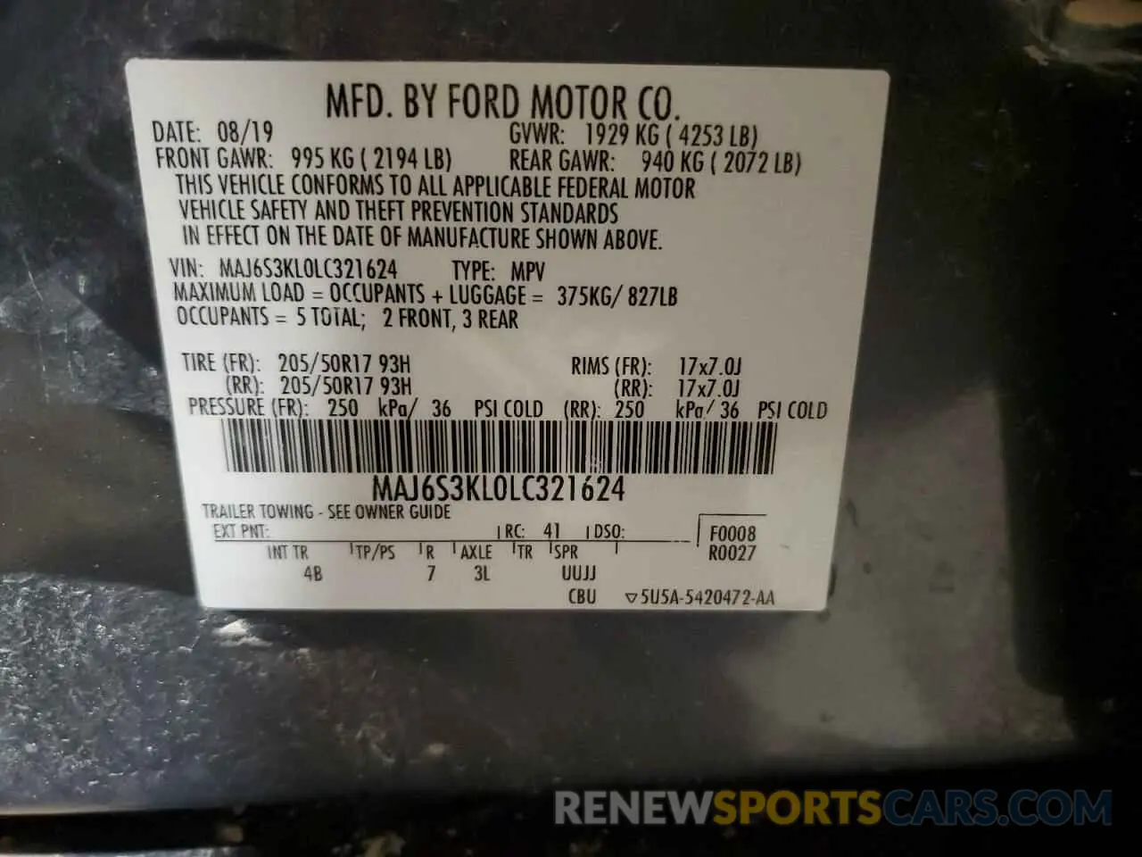 14 Photograph of a damaged car MAJ6S3KL0LC321624 FORD ECOSPORT 2020