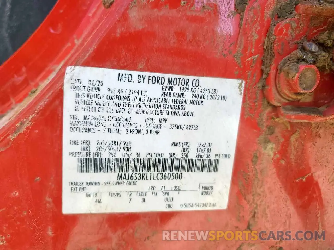 15 Photograph of a damaged car MAJ6S3KL1LC360500 FORD ECOSPORT 2020