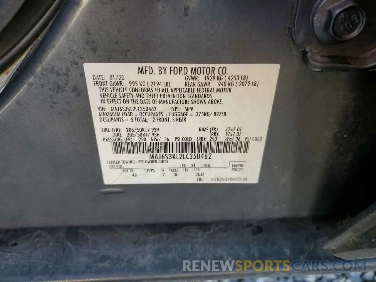 14 Photograph of a damaged car MAJ6S3KL2LC350462 FORD ECOSPORT 2020