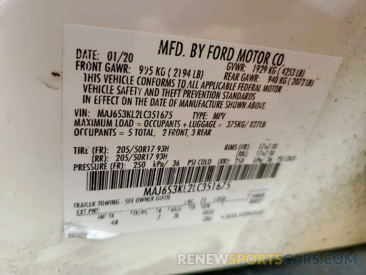 13 Photograph of a damaged car MAJ6S3KL2LC351675 FORD ECOSPORT 2020