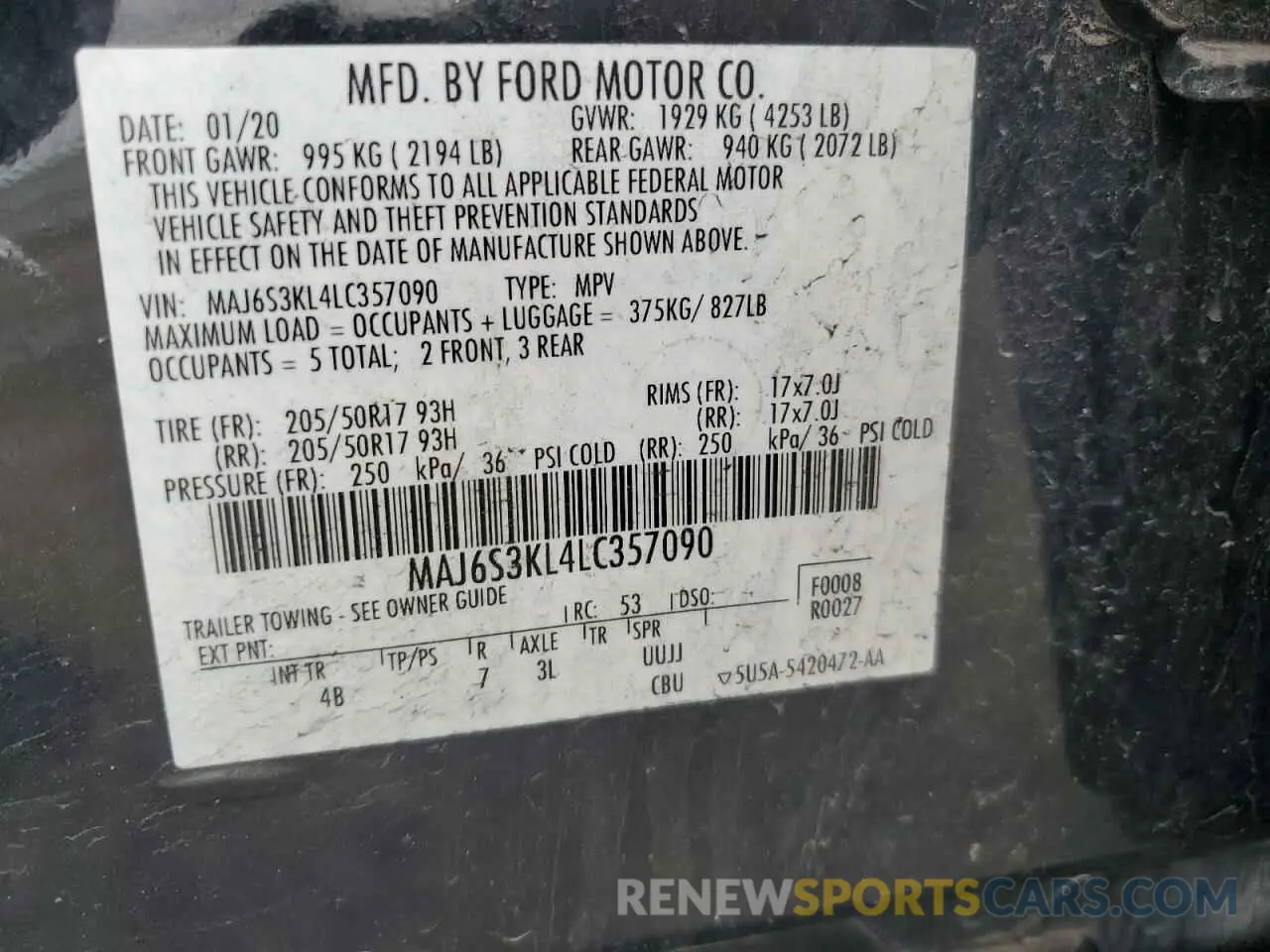 12 Photograph of a damaged car MAJ6S3KL4LC357090 FORD ECOSPORT 2020