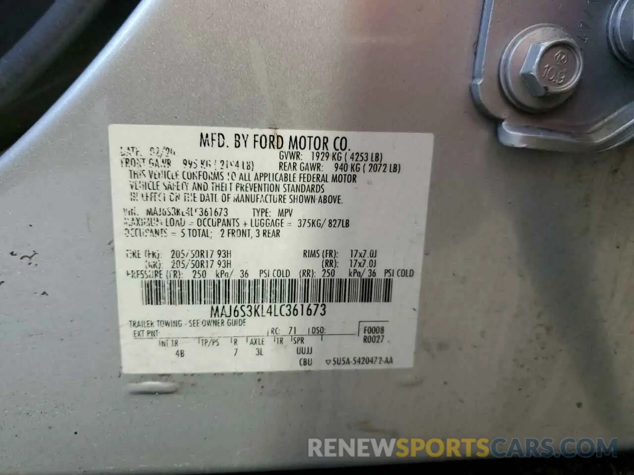 15 Photograph of a damaged car MAJ6S3KL4LC361673 FORD ECOSPORT 2020