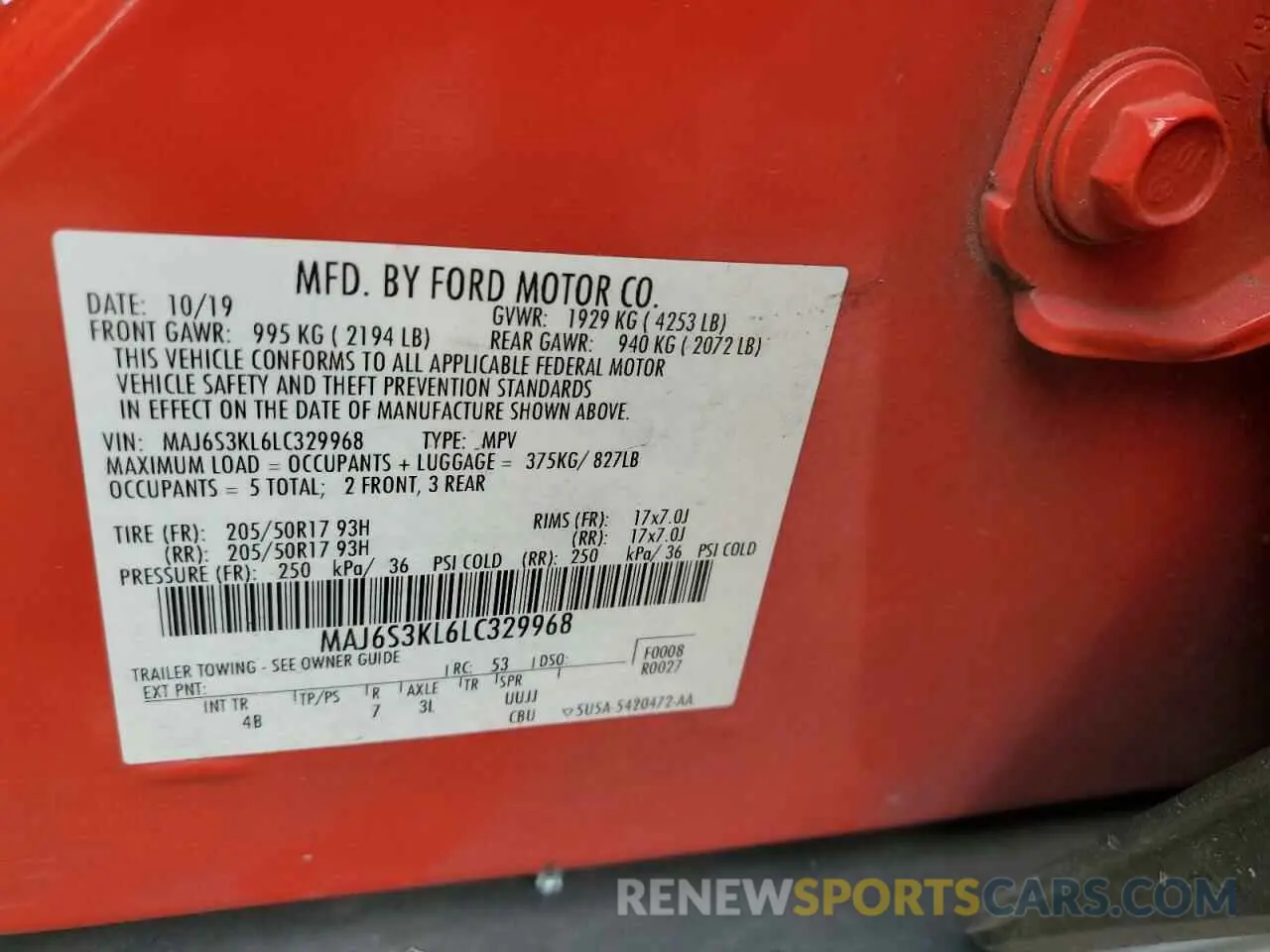 12 Photograph of a damaged car MAJ6S3KL6LC329968 FORD ECOSPORT 2020