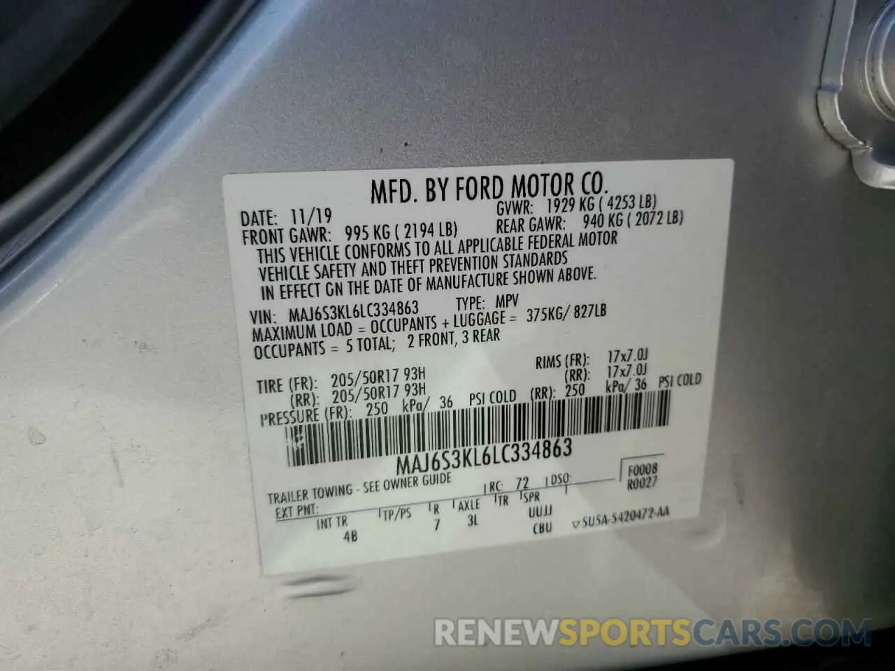 13 Photograph of a damaged car MAJ6S3KL6LC334863 FORD ECOSPORT 2020