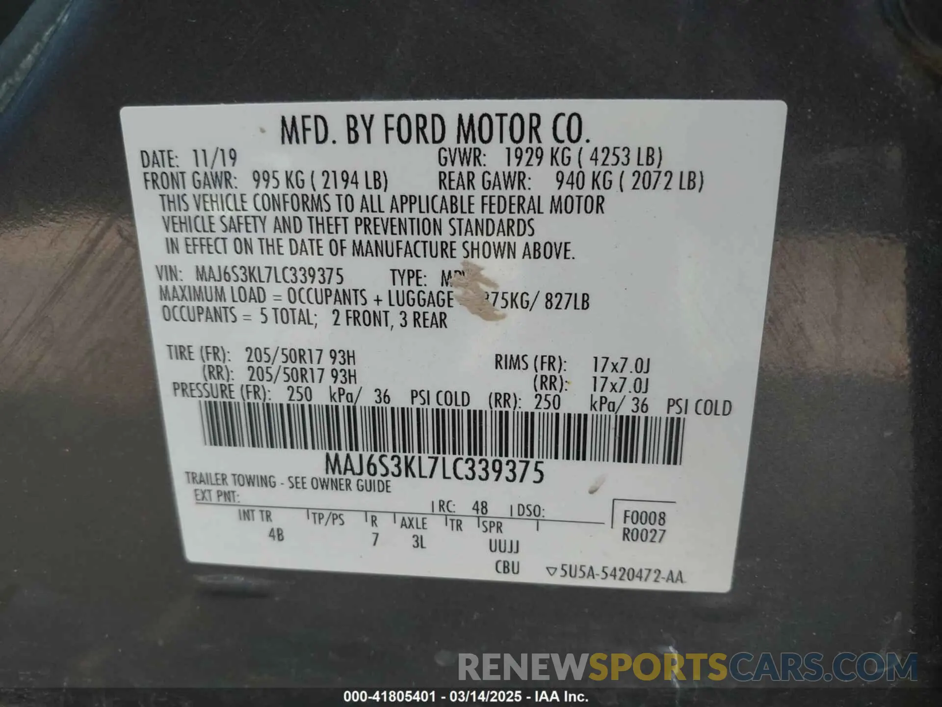 9 Photograph of a damaged car MAJ6S3KL7LC339375 FORD ECOSPORT 2020