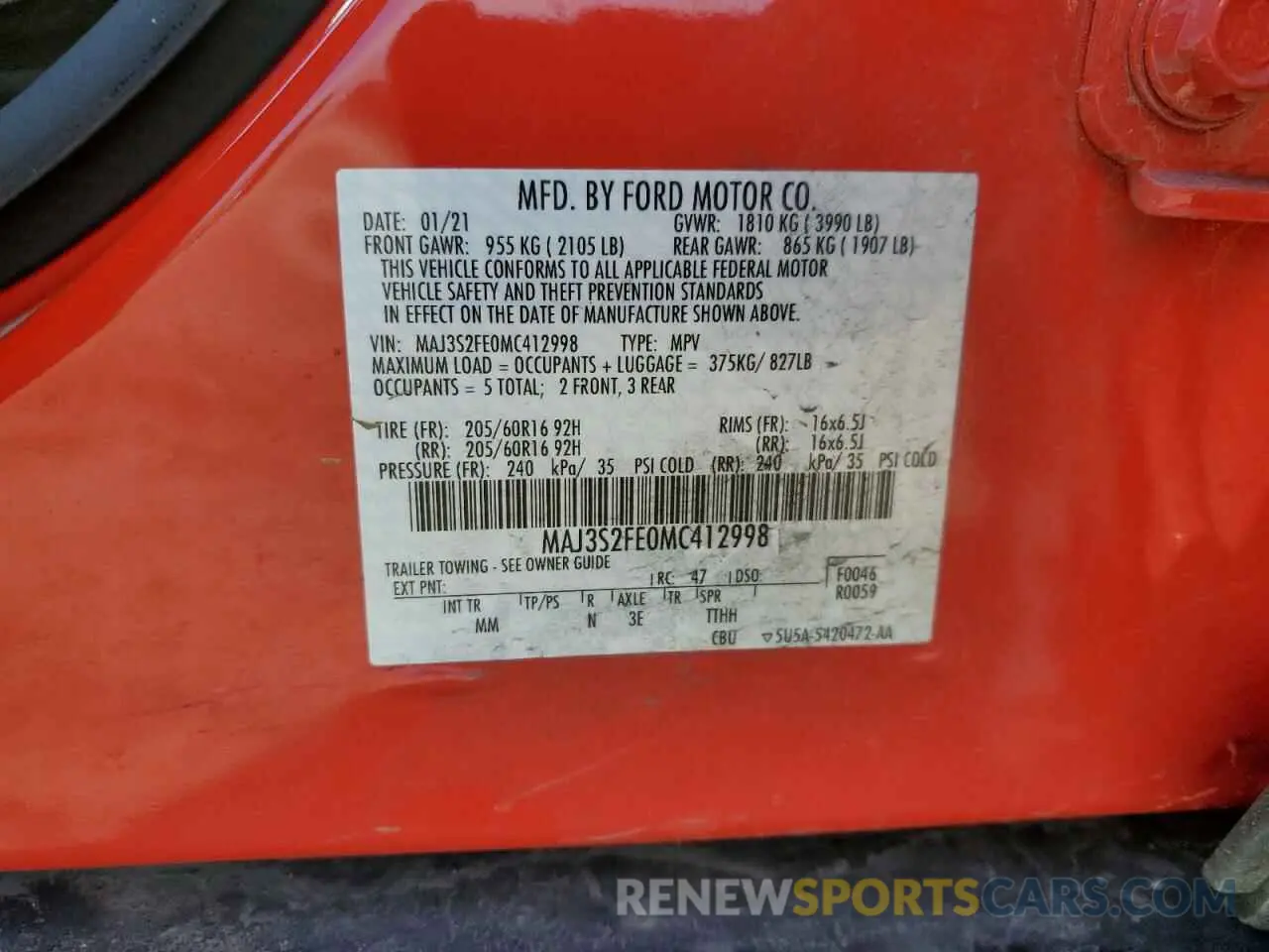 12 Photograph of a damaged car MAJ3S2FE0MC412998 FORD ECOSPORT 2021