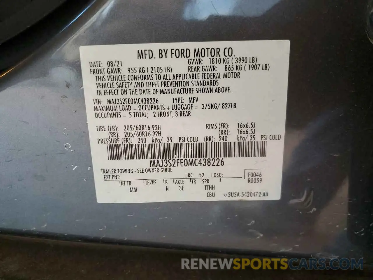 13 Photograph of a damaged car MAJ3S2FE0MC438226 FORD ECOSPORT 2021