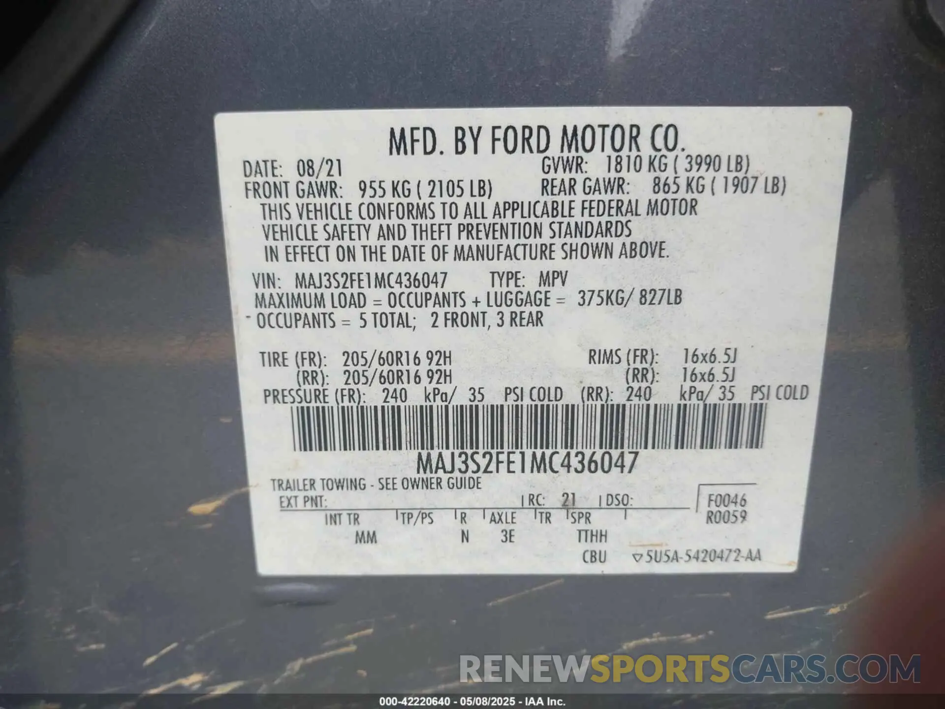 9 Photograph of a damaged car MAJ3S2FE1MC436047 FORD ECOSPORT 2021