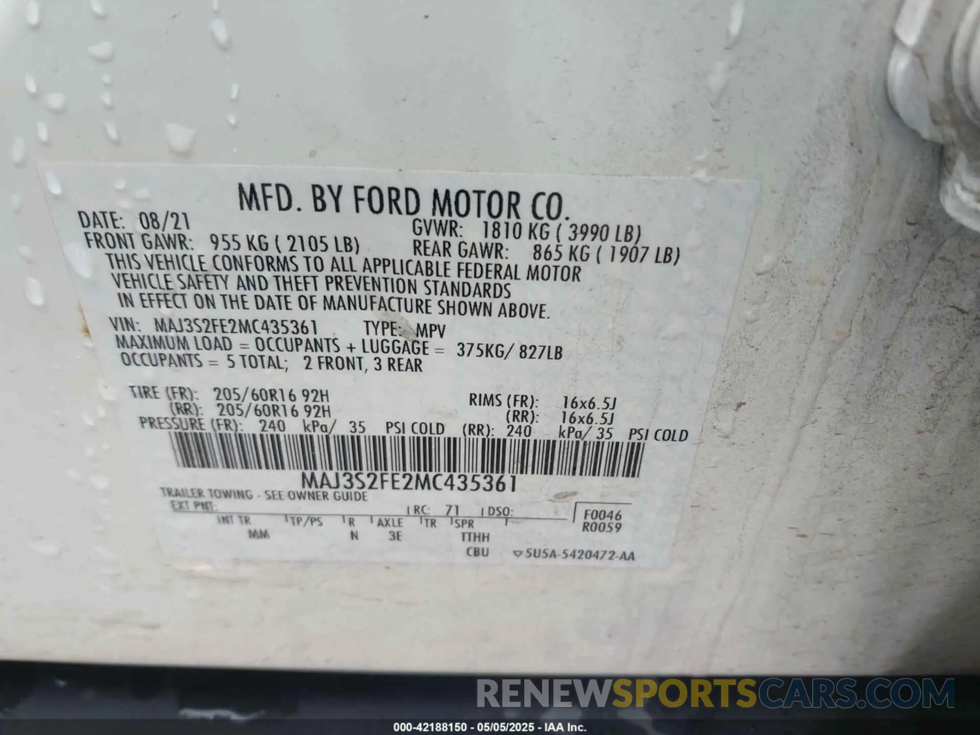 9 Photograph of a damaged car MAJ3S2FE2MC435361 FORD ECOSPORT 2021