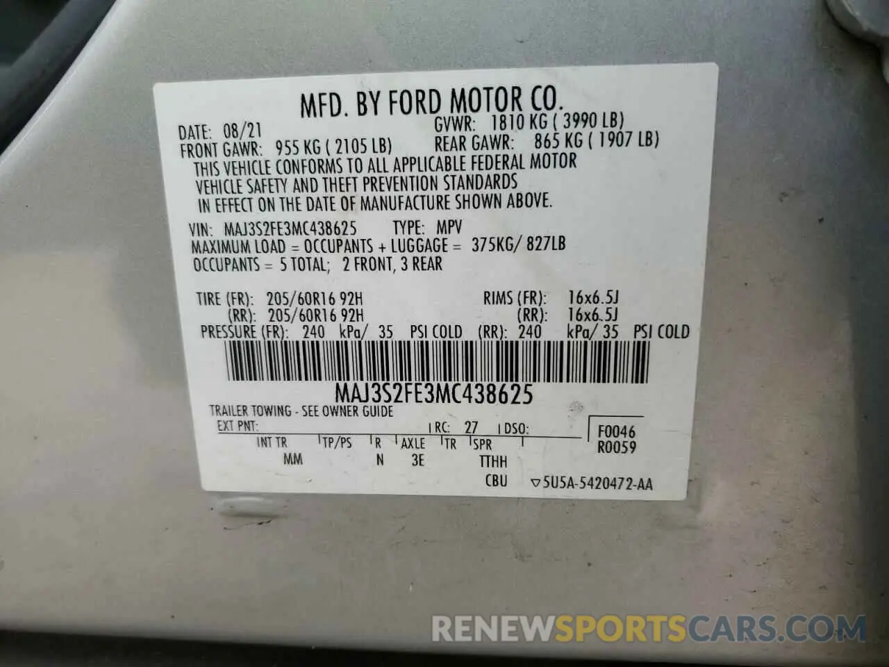 13 Photograph of a damaged car MAJ3S2FE3MC438625 FORD ECOSPORT 2021