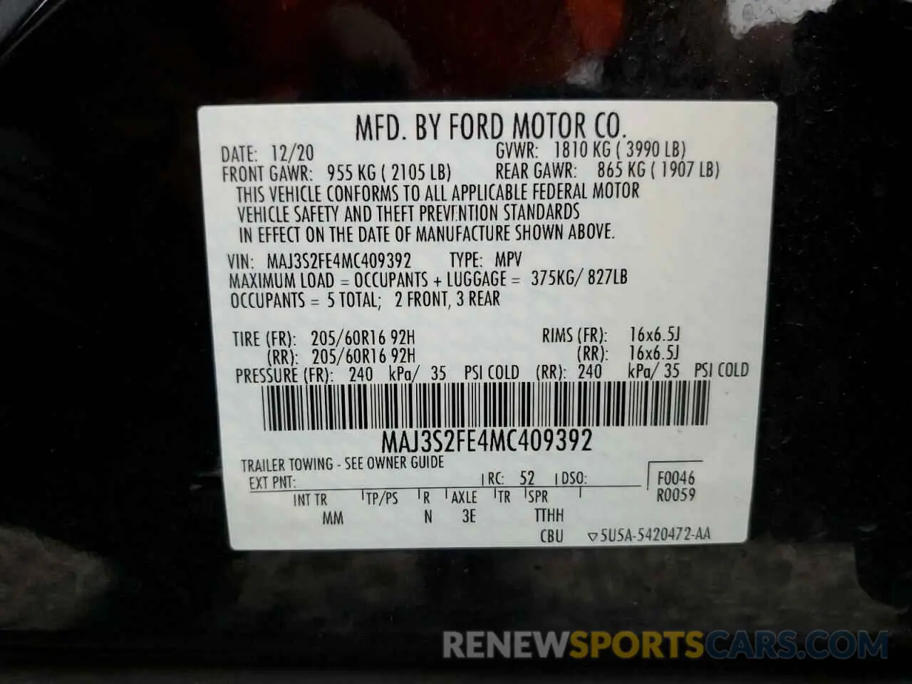 14 Photograph of a damaged car MAJ3S2FE4MC409392 FORD ECOSPORT 2021